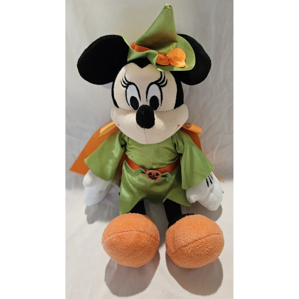 Disney Minnie Mouse Halloween Witch Plush Stuffed Toy Green Orange Cape